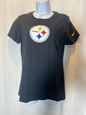 Nike Black Pittsburgh Steelers Logo Tee with Yellow Swoosh - women-L